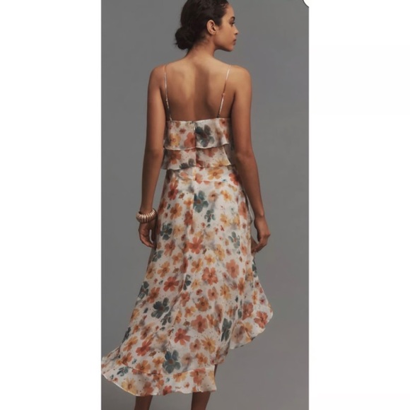 NWT ANTHROPOLOGIE ASYMMETRICAL HEM FLORAL WATER COLOR SPAGHETTI STRAP DRESS XS - Picture 2 of 16